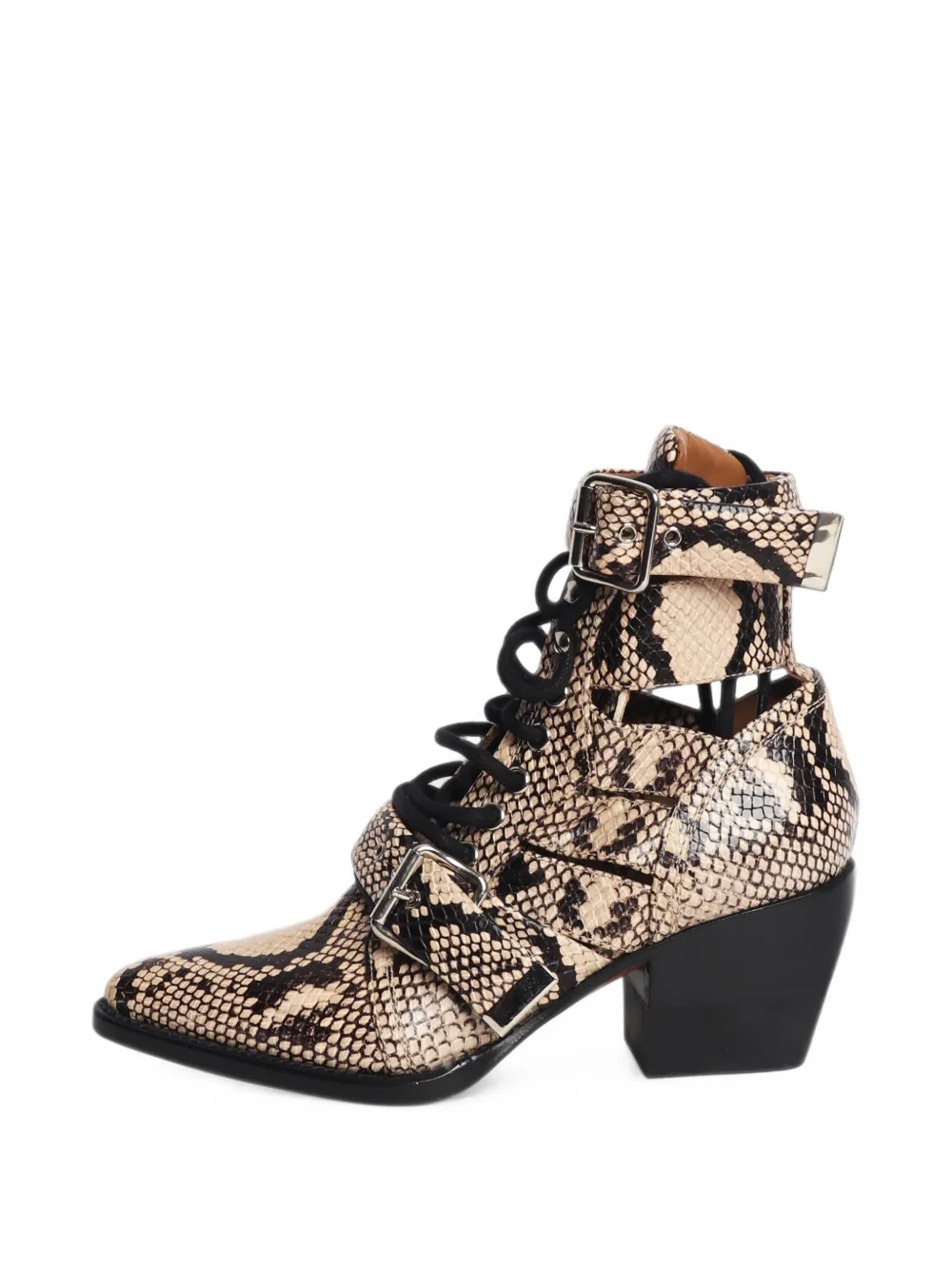 Chloé Vintage snakeskin-effect buckled ankle boots - Nude