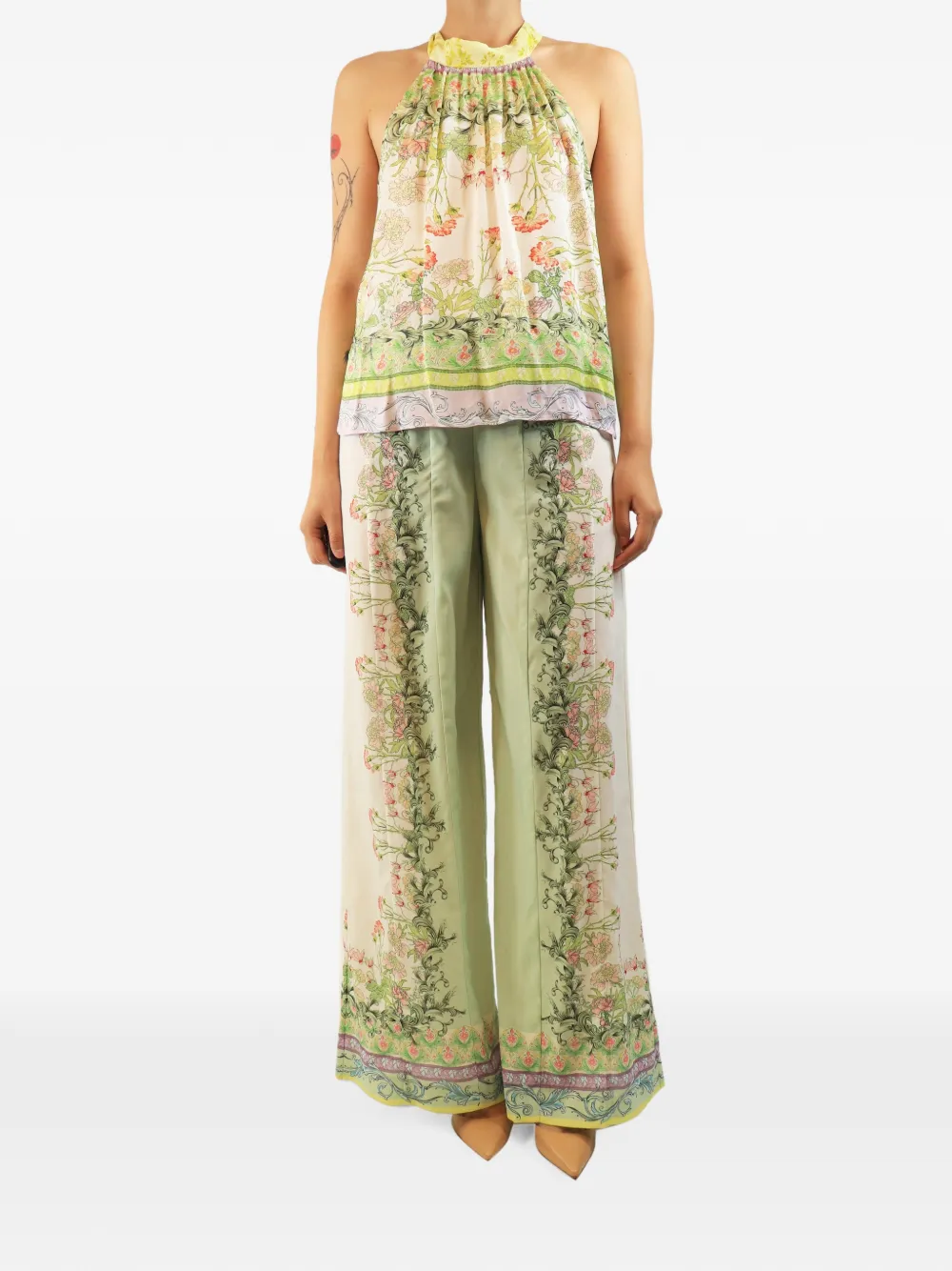 alice + olivia floral-print halterneck trousers set - Green