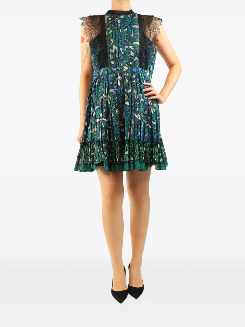 Valentino Garavani Pre-Owned lace-trim printed mini dress - Grün