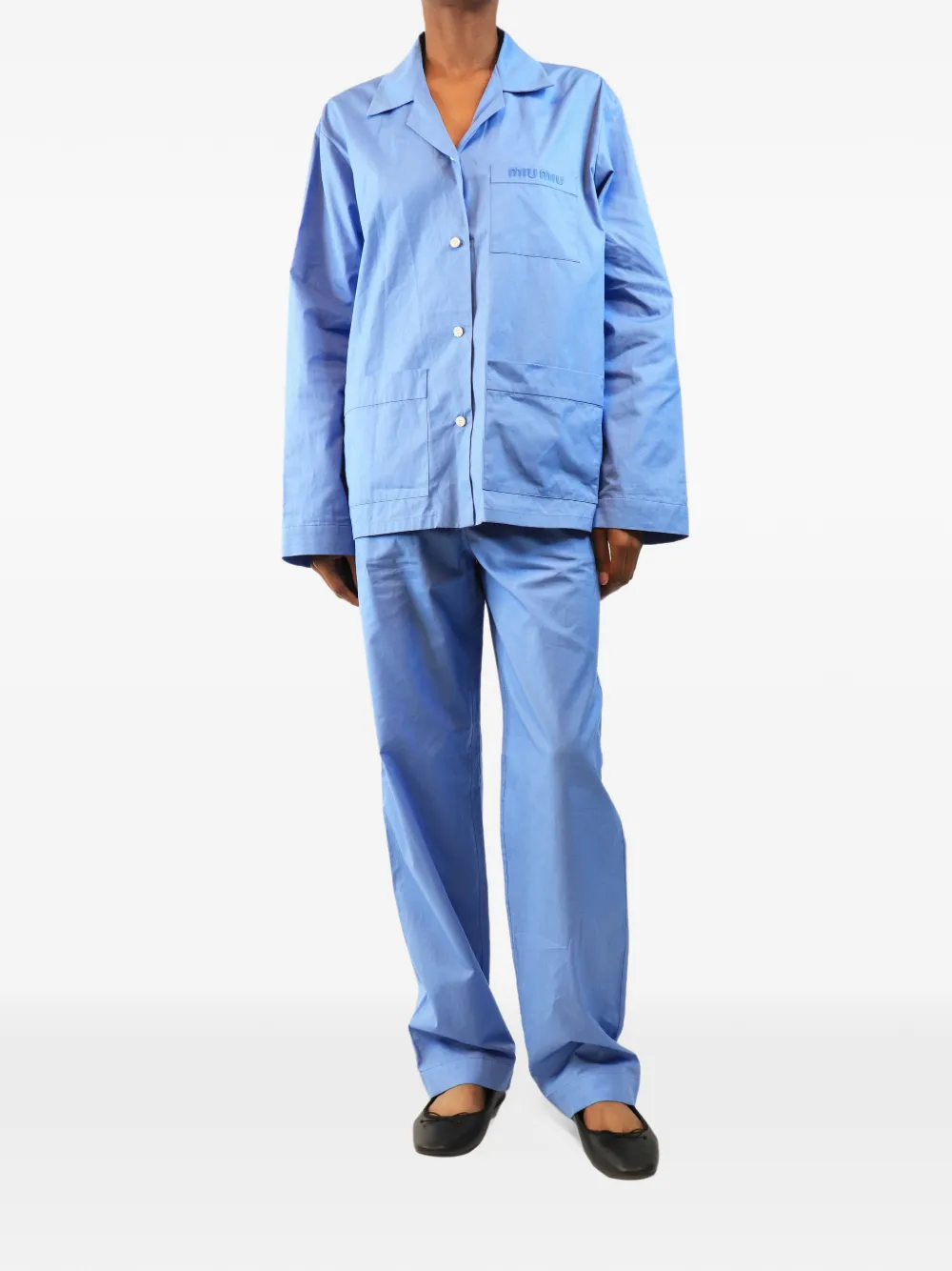 Miu Miu Pre-Owned logo-embroidered shirt and trousers set - Blu