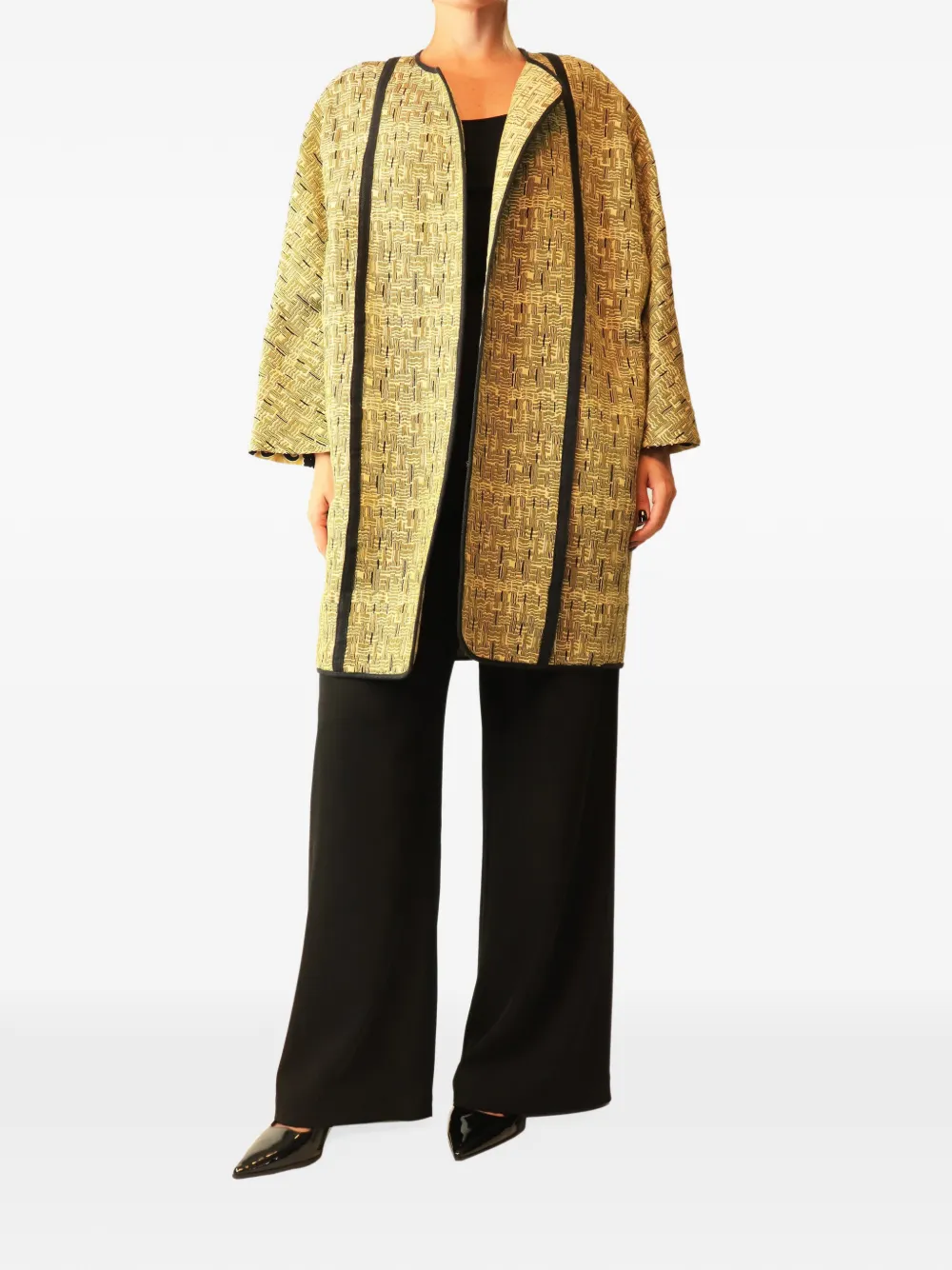 Etro Pre-Owned jacquard piped coat - Yellow