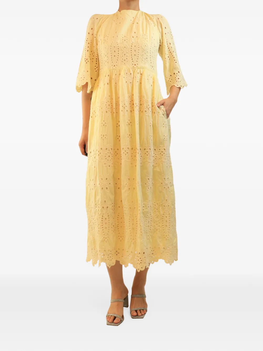 Borgo De Nor broderie-anglaise midi dress - Giallo