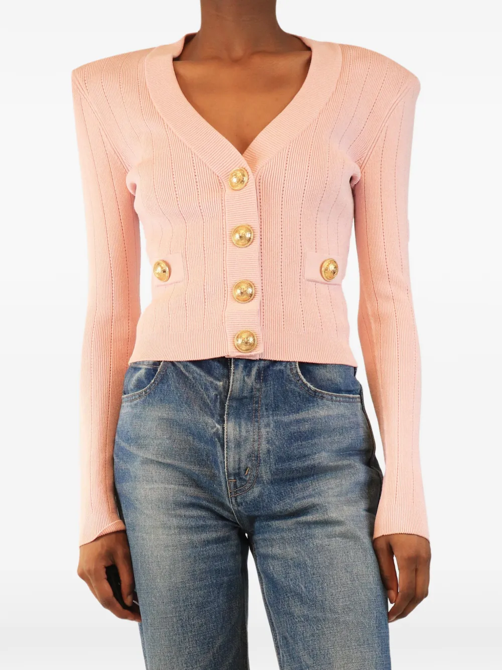 Balmain Pre-Owned ribbed-knit button-up cardigan - Rosa