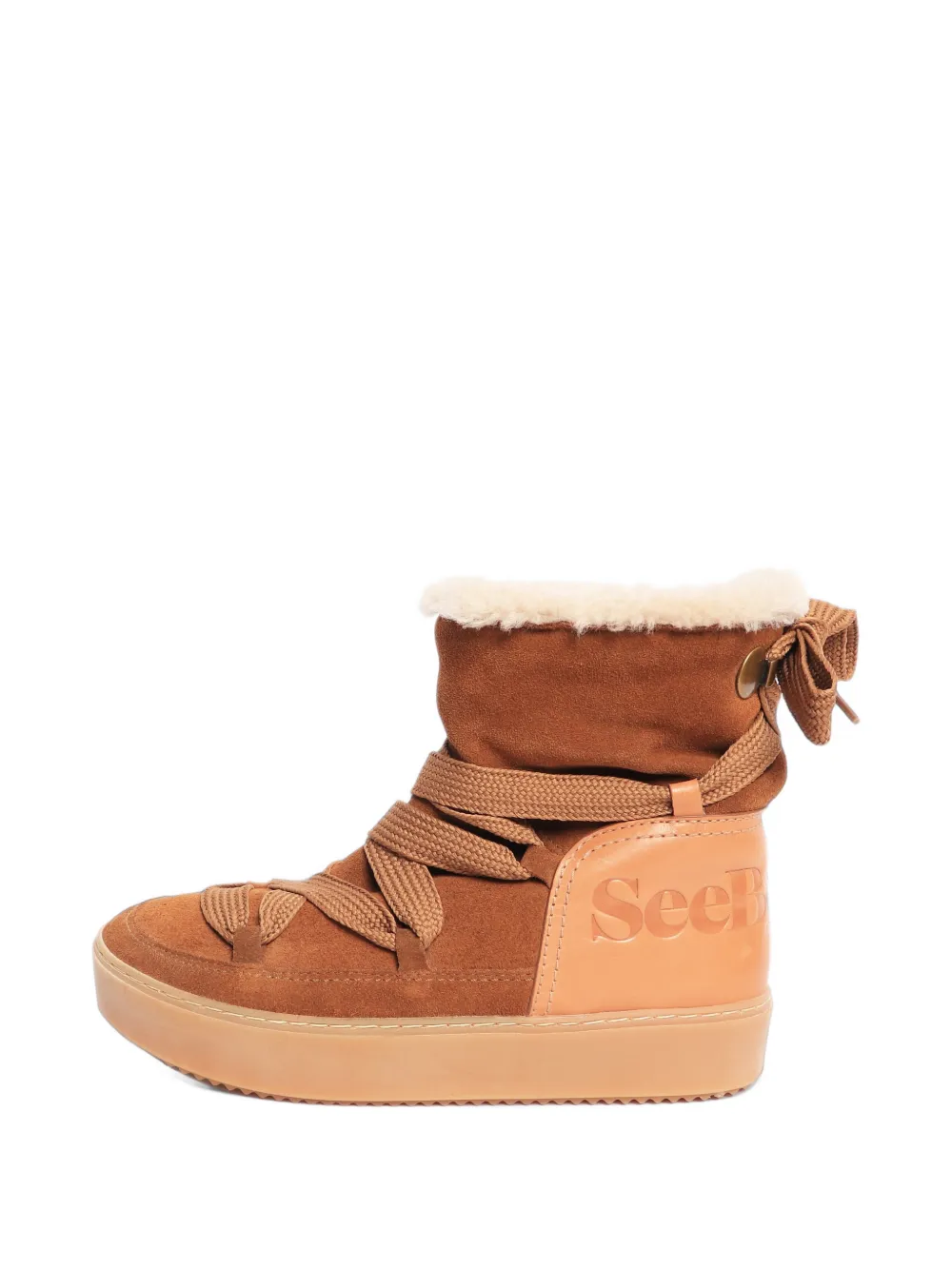 Chloé Vintage shearling-trim lace-up boots - Braun