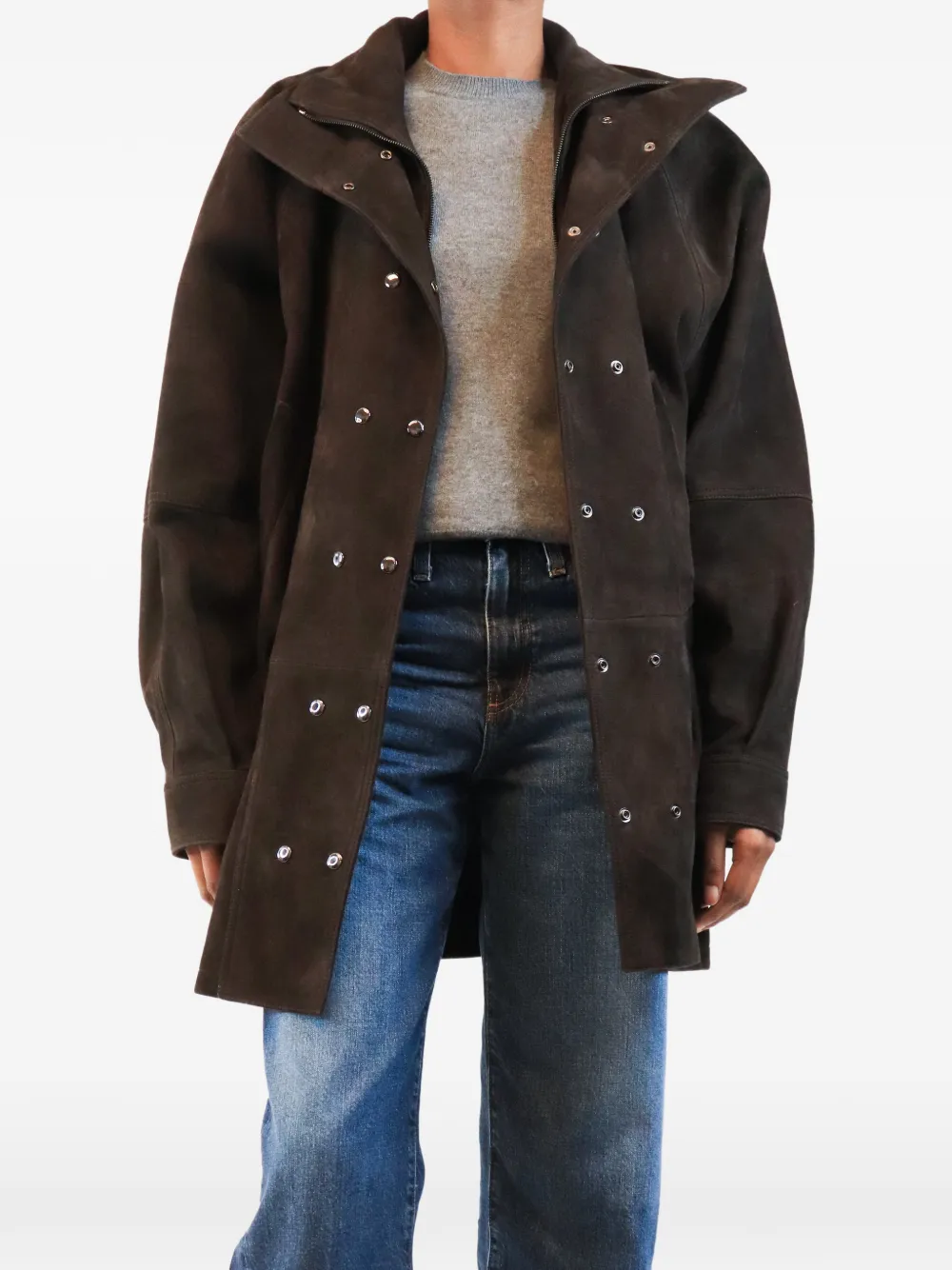 Magda Butrym cinched-waist suede jacket - Braun