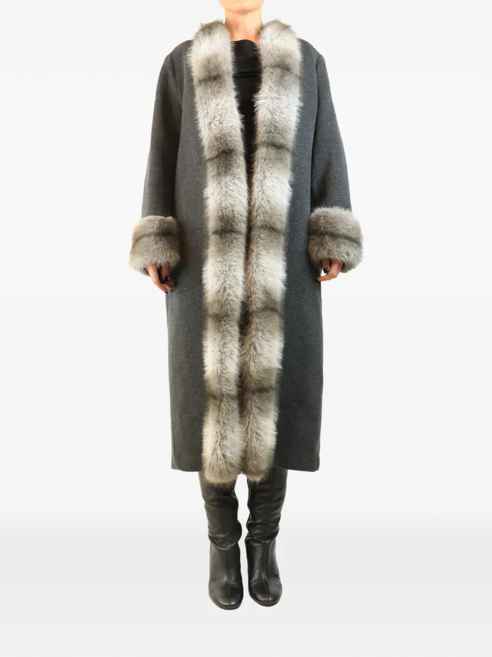 MALINA Anouk Yve faux-fur trim coat - Grey