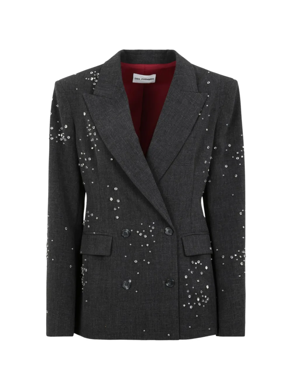 DES PHEMMES crystal-embellished double-breasted jacket - Grey