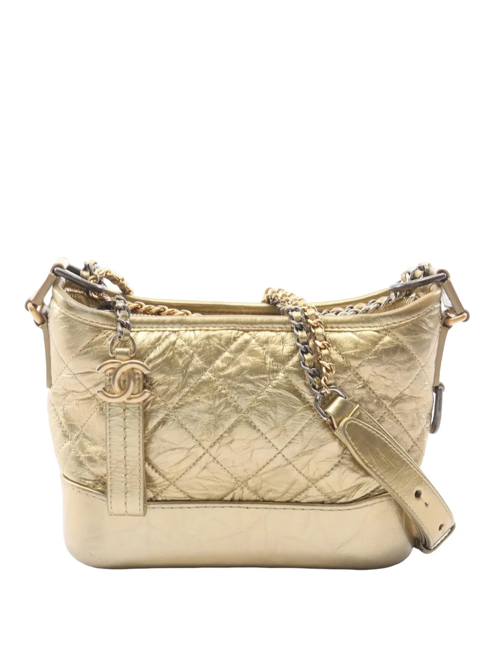 CHANEL Pre-Owned 2018 Small Quilted Metallic Aged Calfskin Gabrielle Hobo crossbody bag - Gold