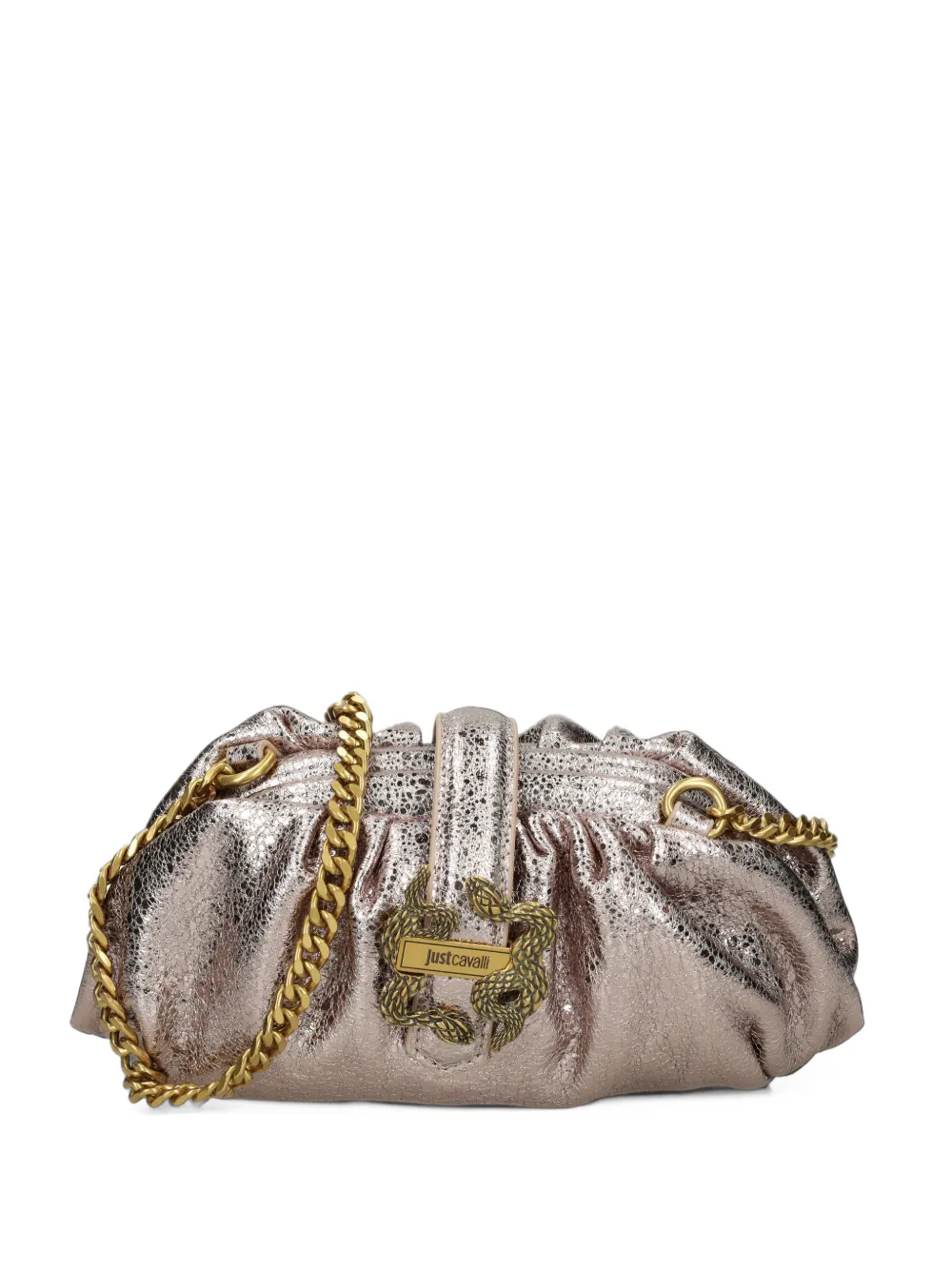 Just Cavalli Borsa a tracolla arricciata con placca a forma di serpente - Rosa