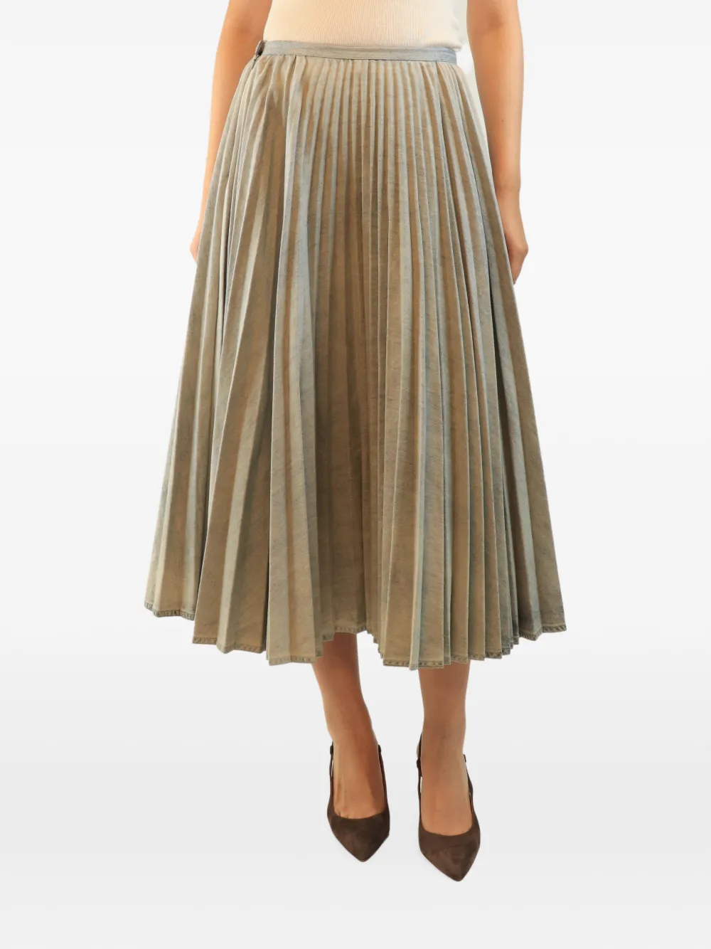 Christian Dior Pre-Owned pleated denim midi skirt - Blau