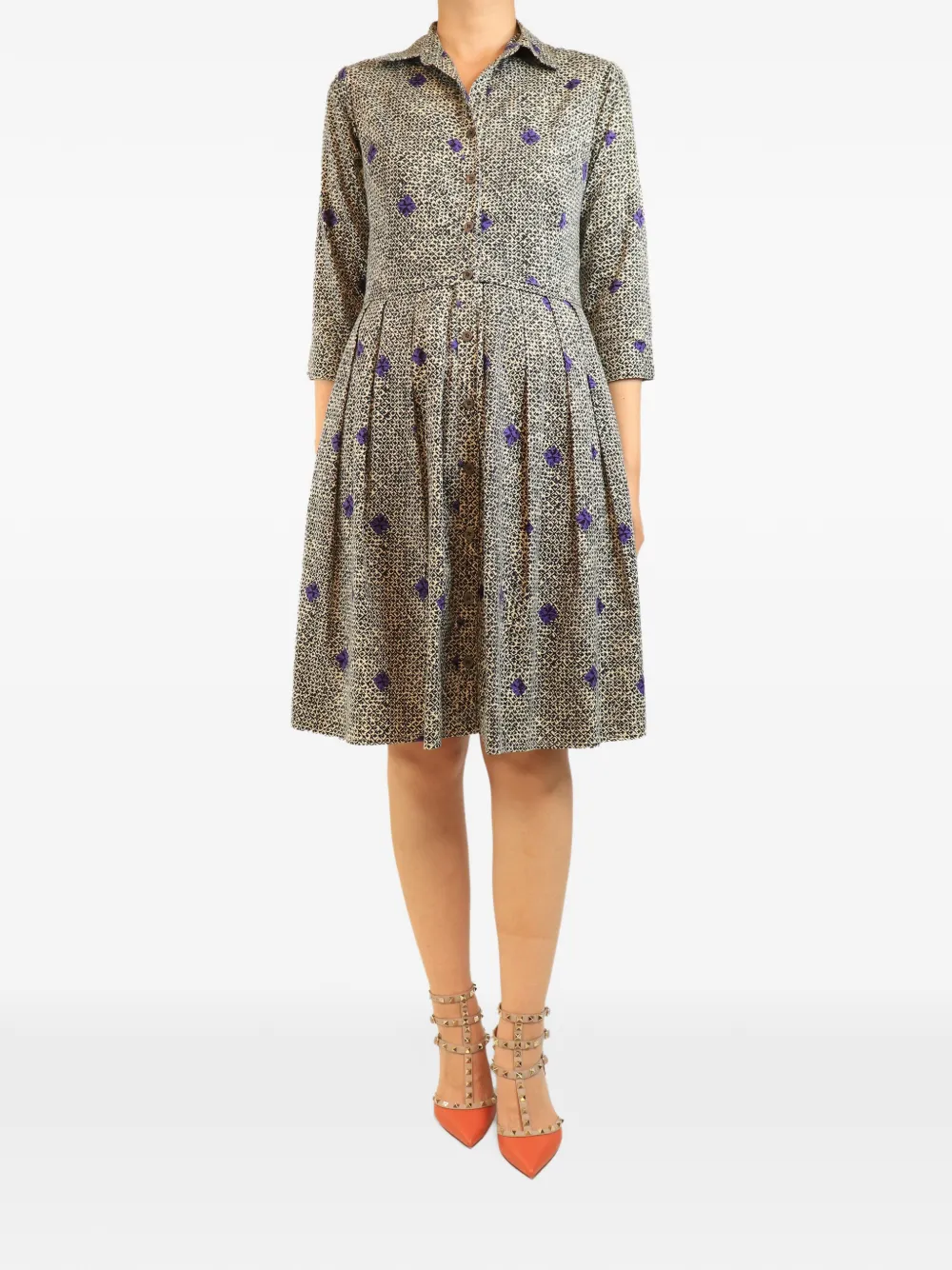 Samantha Sung printed pleated midi dress - Toni neutri