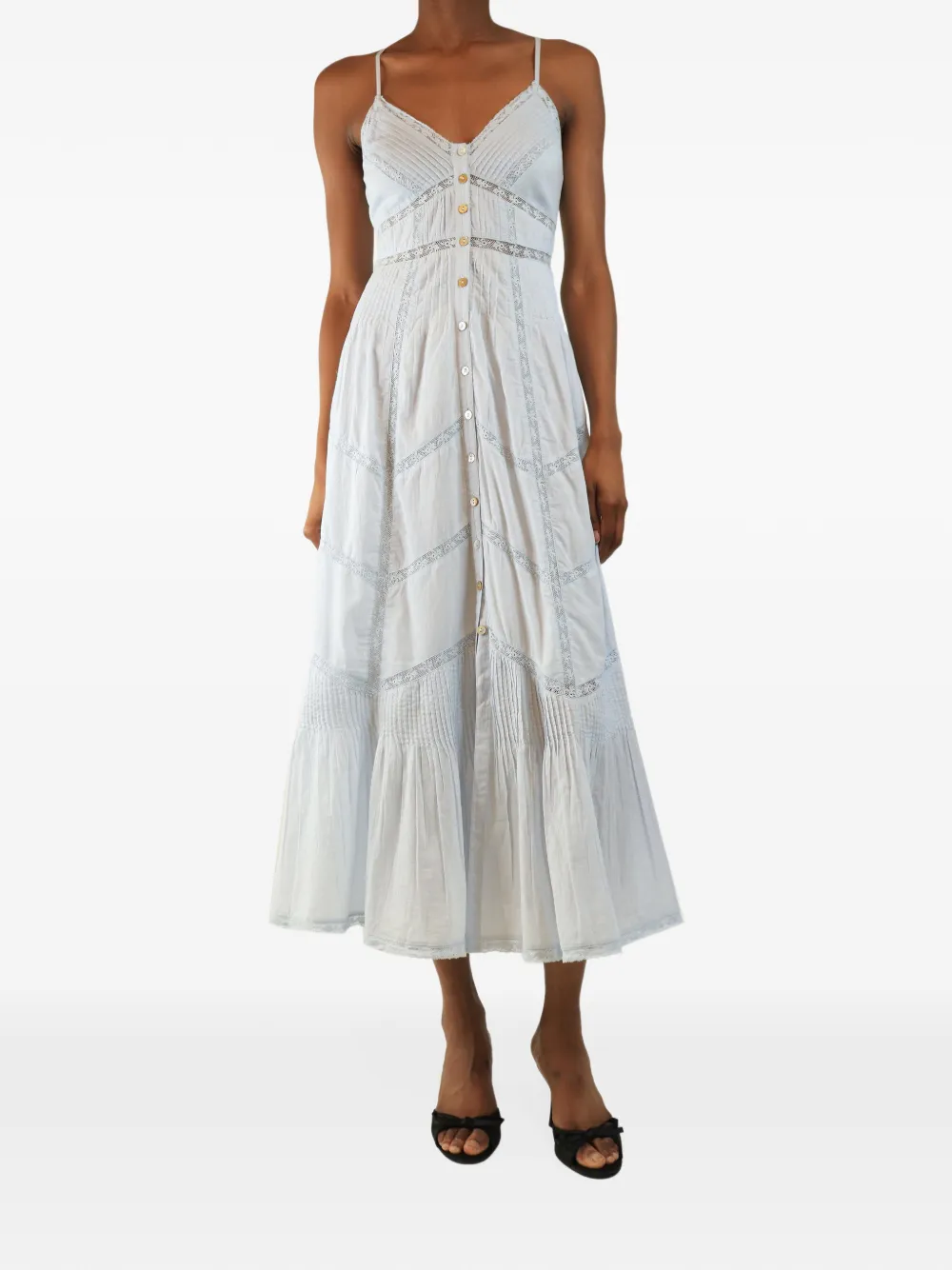 LoveShackFancy lace-trim cotton midi dress - Blue