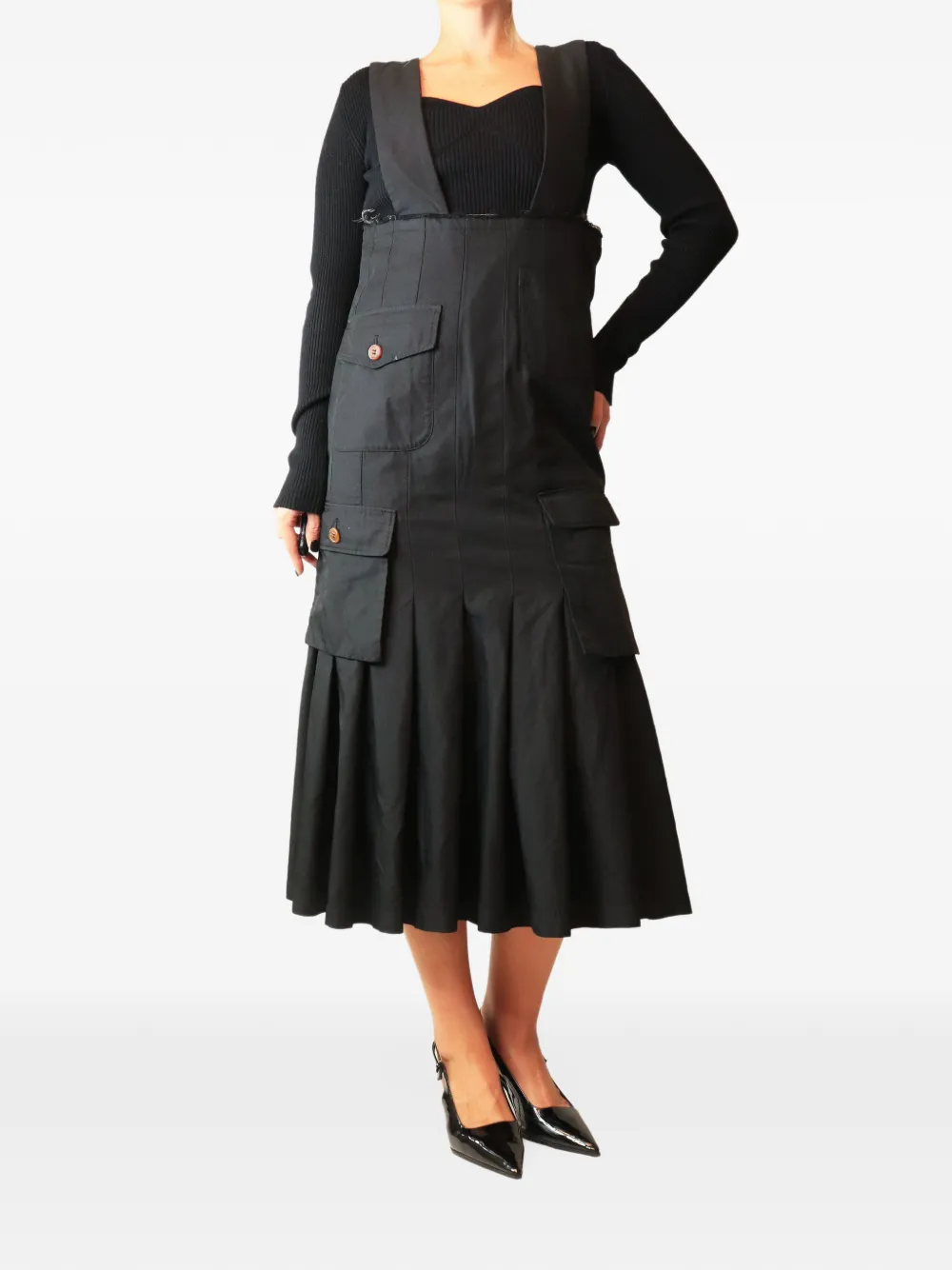 Comme Des Garçons Pre-Owned patch-pocket pinafore midi dress - Black