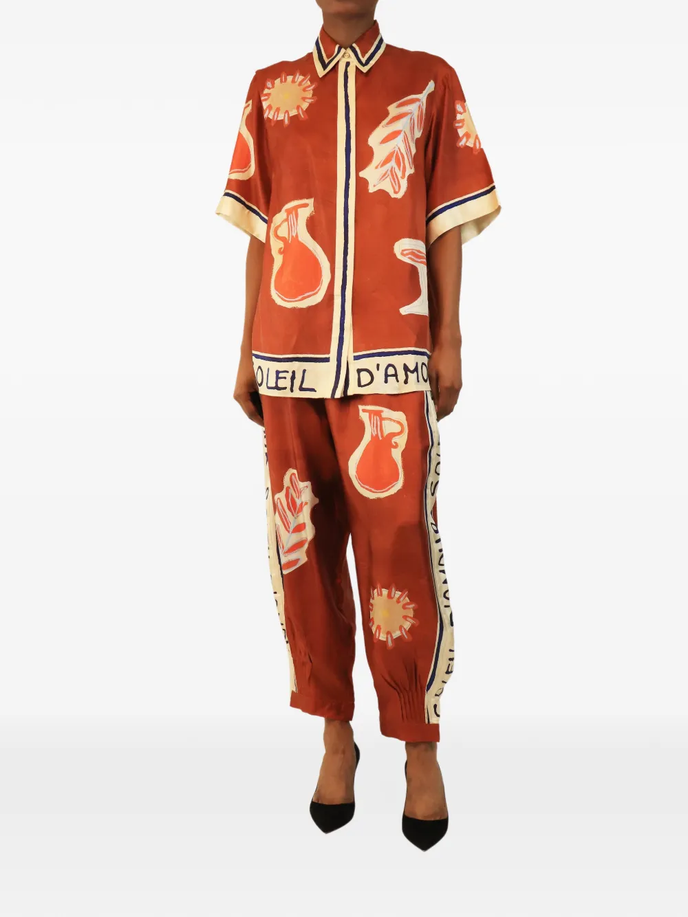 ALEMAIS x Lrnce Soleil d’armour printed trouser and blouse set - Braun