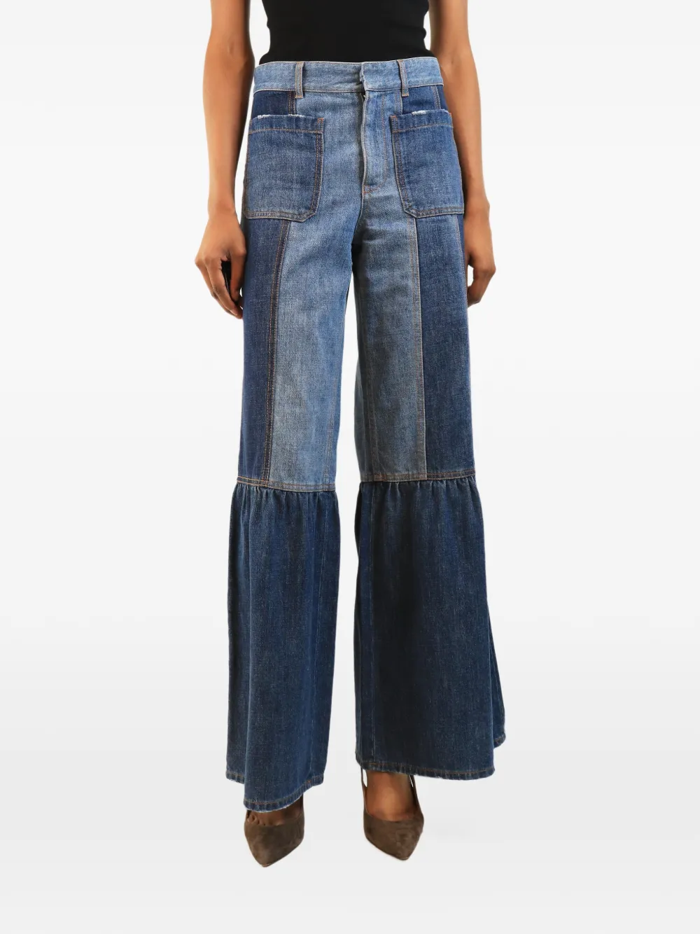 Christian Dior Pre-Owned flared patchwork jeans - Blau