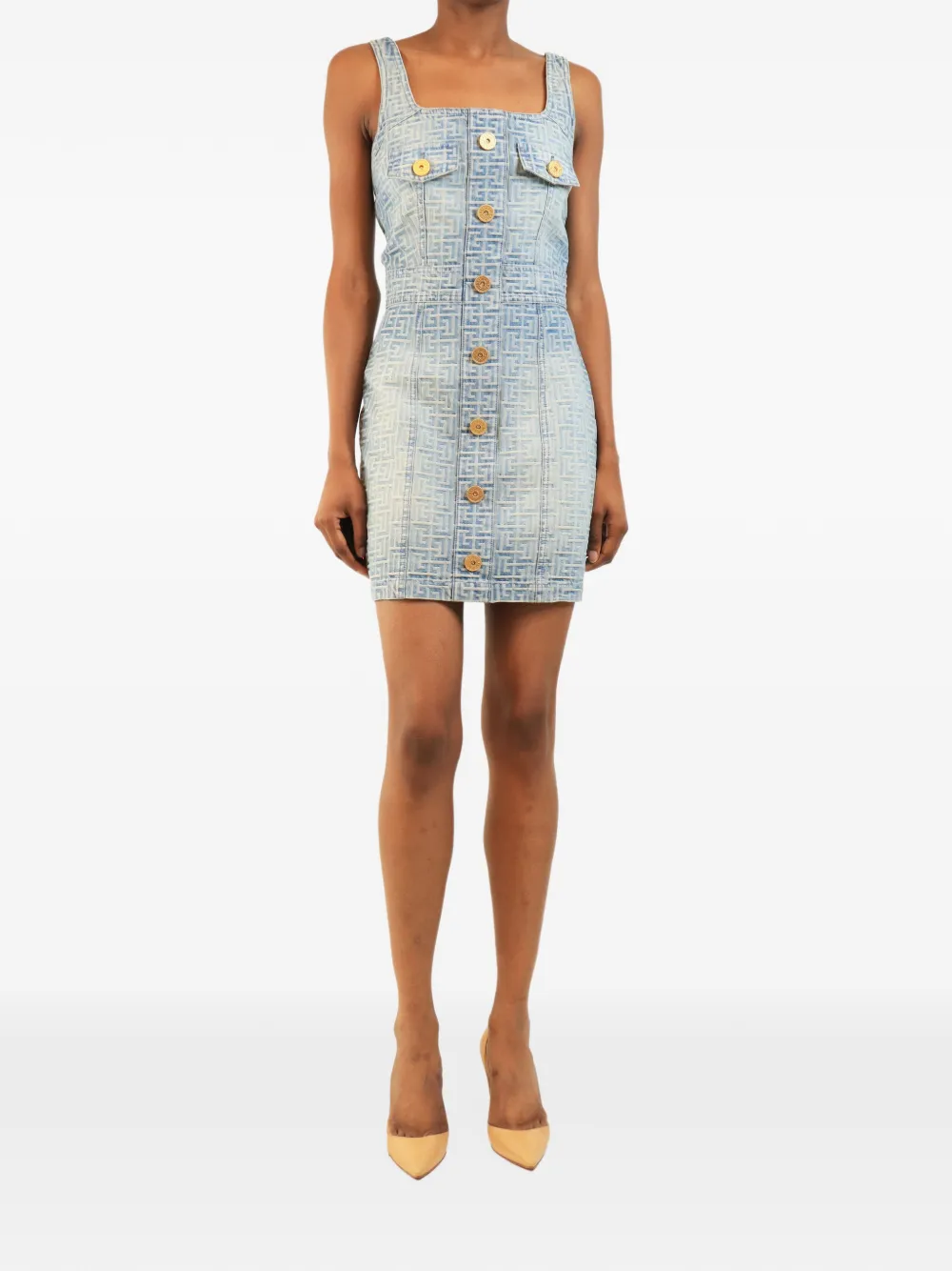 Balmain Pre-Owned monogram-pattern button-up mini dress - Blau