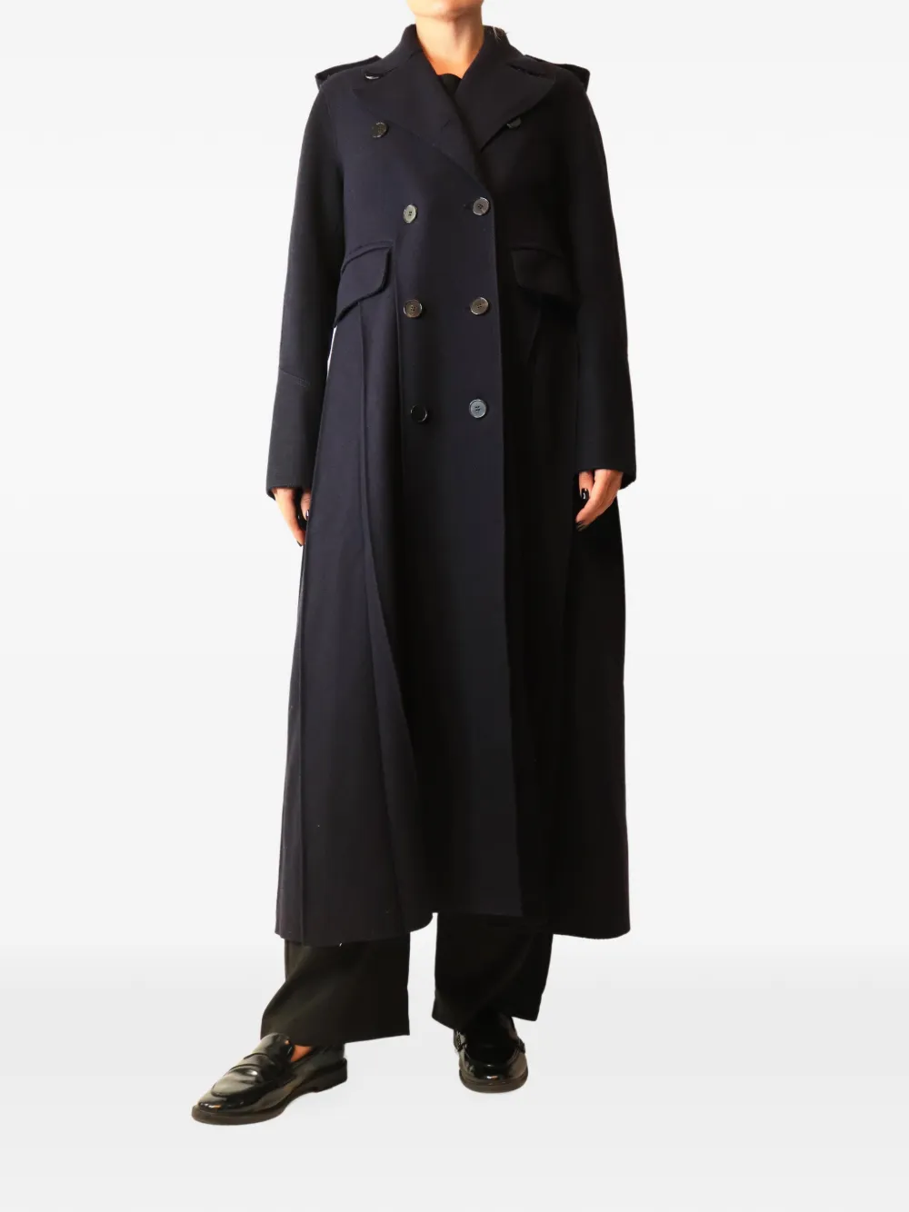 Valentino Garavani Pre-Owned pleated double-breasted coat - Blue