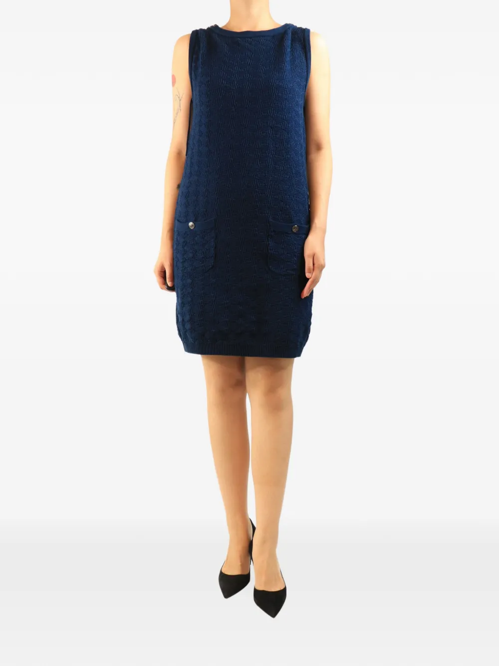 CHANEL Pre-Owned sleeveless knit mini dress - Blue