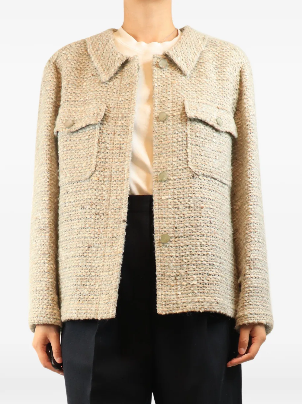 CHANEL Pre-Owned tweed flap-pocket jacket - Nude