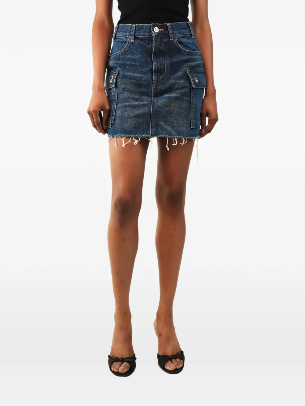 Celine Pre-Owned cargo raw-hem mini skirt - Blue
