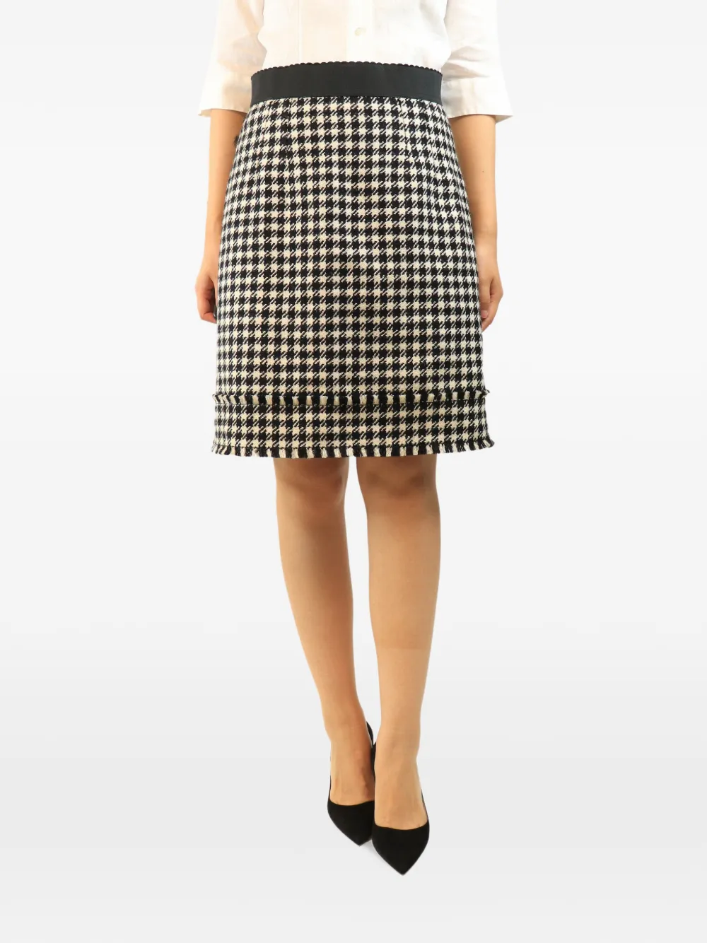 Dolce & Gabbana Pre-Owned houndstooth-pattern fringed mini skirt - Schwarz