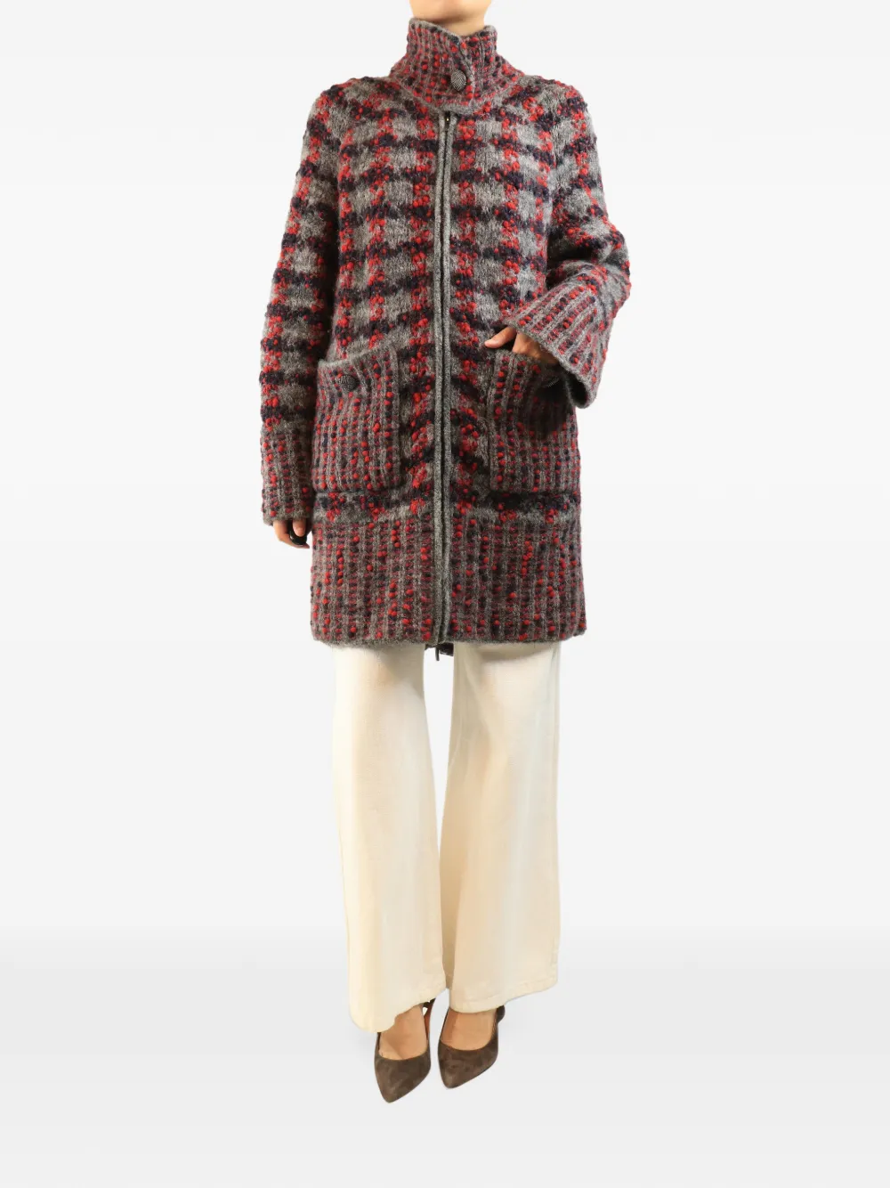 CHANEL Pre-Owned chunky-knit coat - Grey