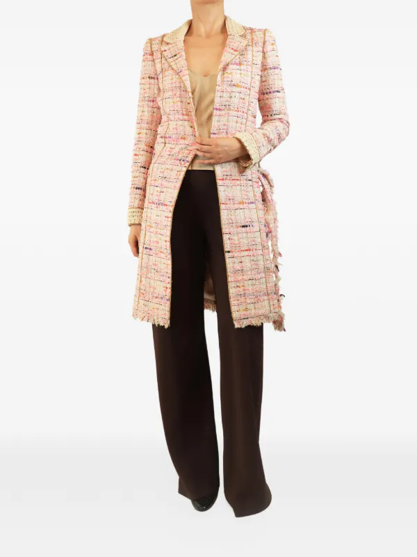 CHANEL Pre-Owned Belted Tweed single-breasted Coat | Pink | FARFETCH