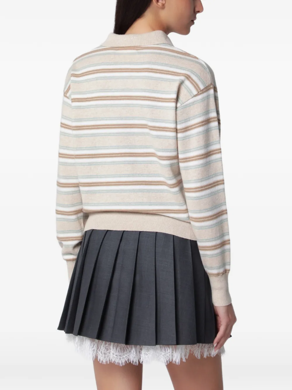Guest In Residence Collegiate Stripe cashmere polo shirt Beige