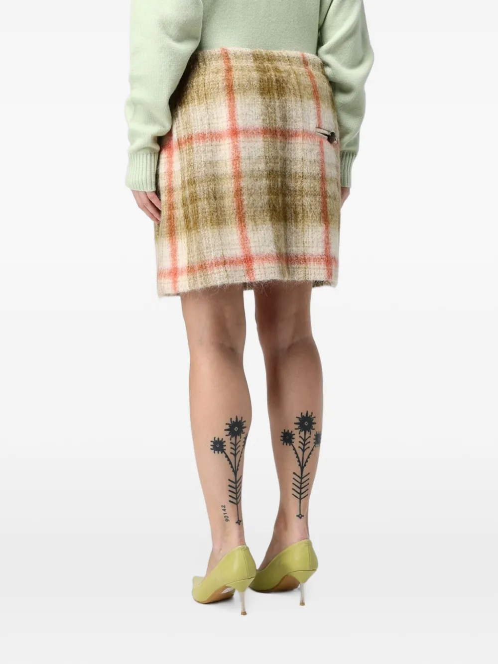 Tela check-pattern brushed-finish mini skirt Beige