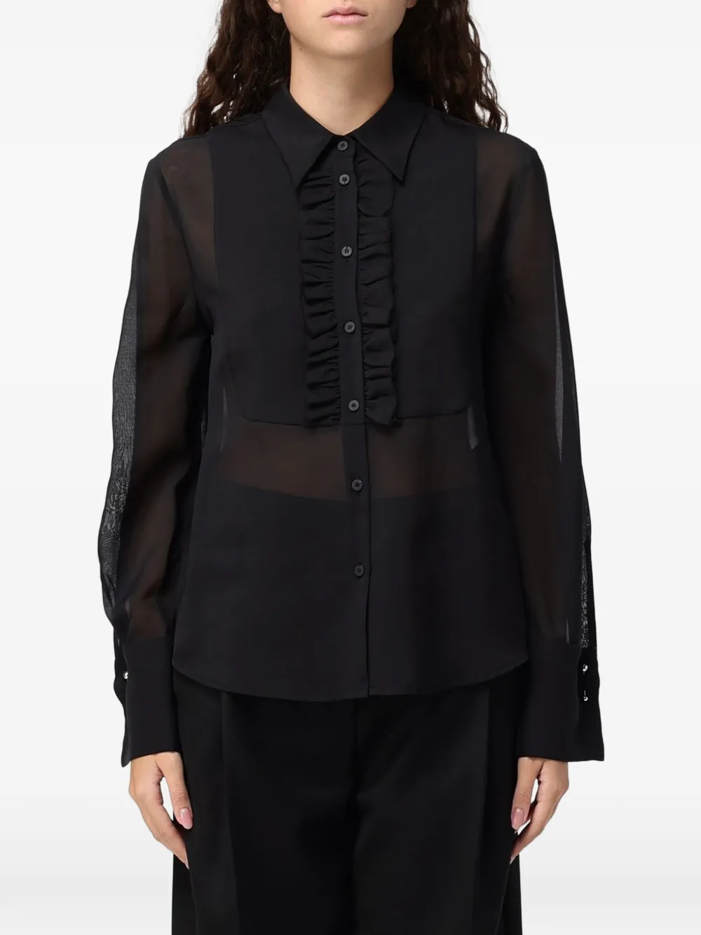 Tela ruffled semi-sheer shirt - Schwarz