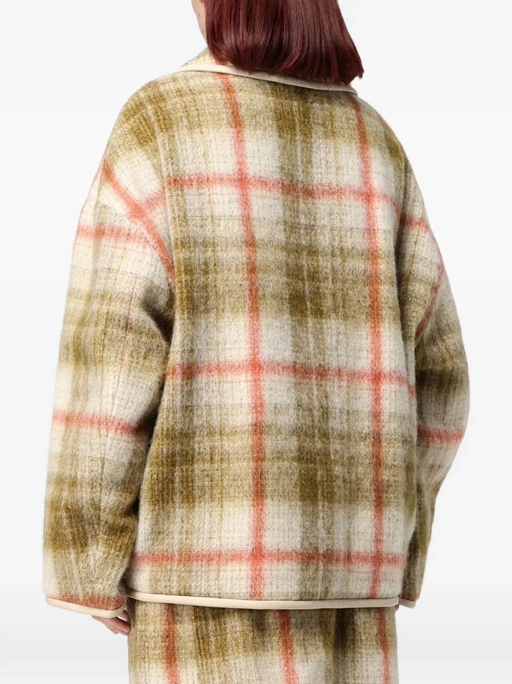 Tela check-pattern peter-pan collar jacket Geel