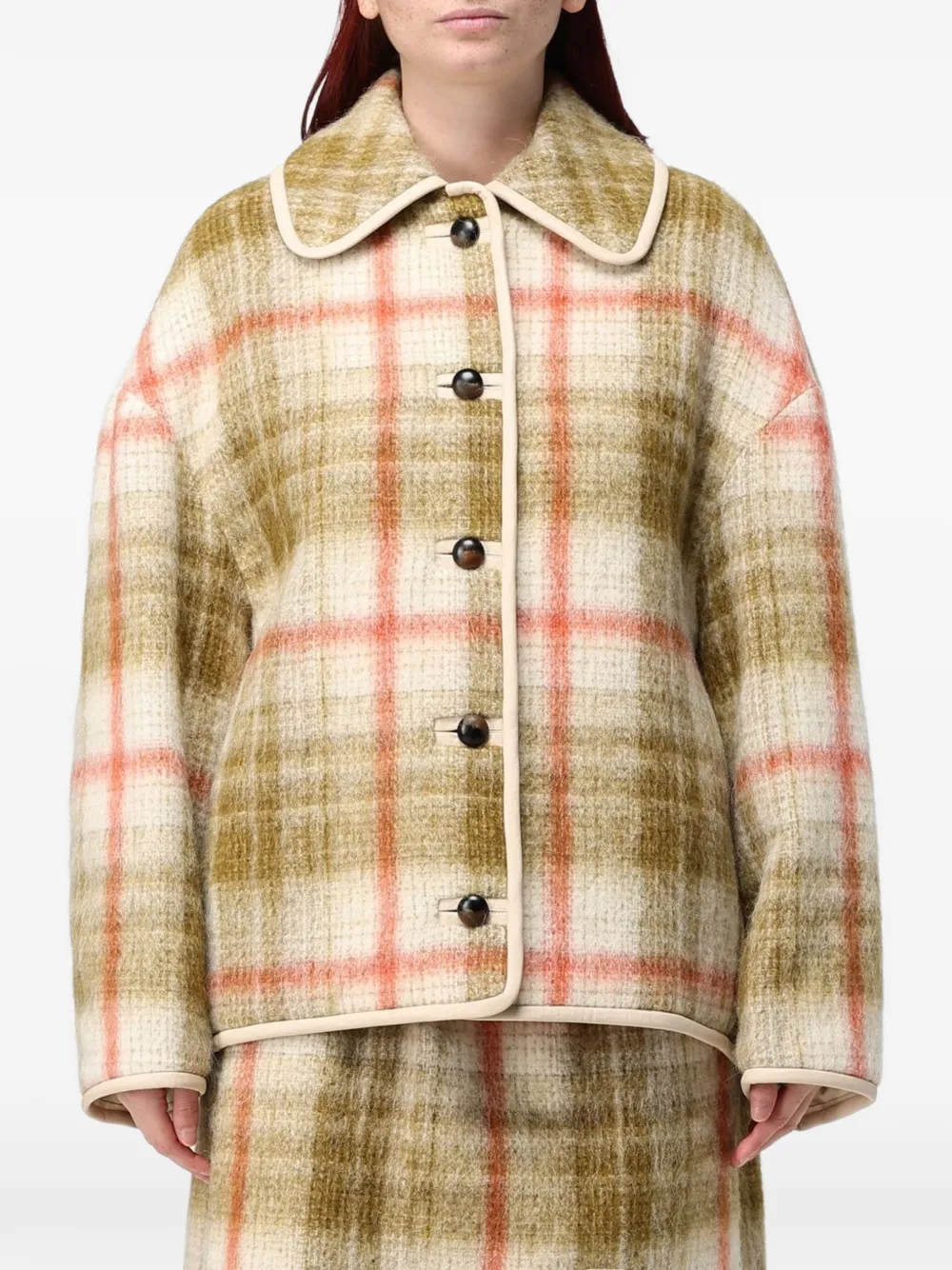 Tela check-pattern peter-pan collar jacket - Yellow
