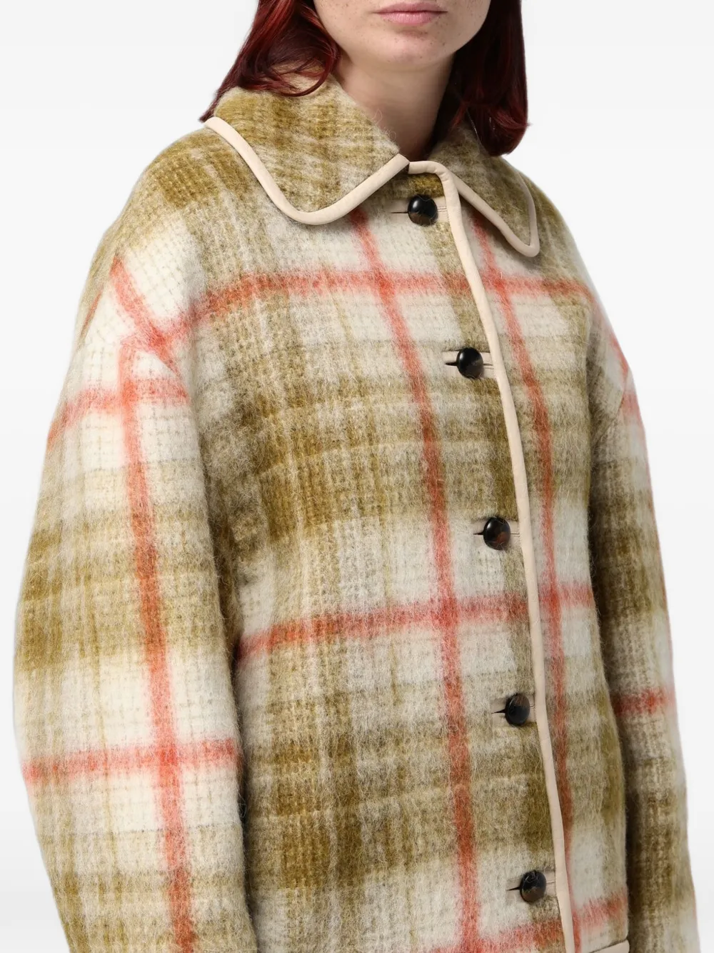 Tela check-pattern peter-pan collar jacket Geel