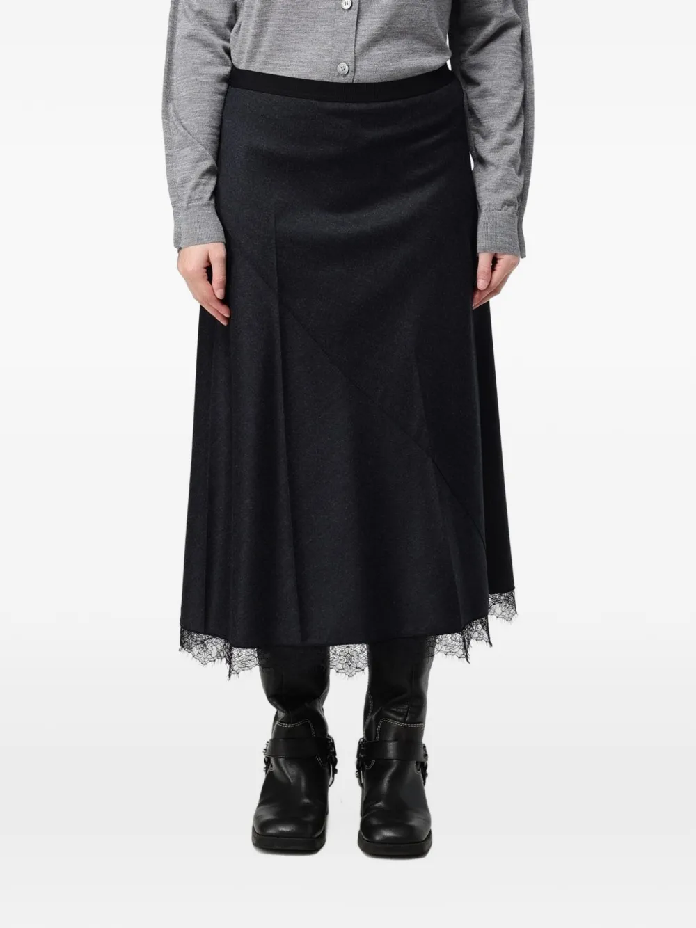 Tela jupe mi-longue à design plissé - Gris