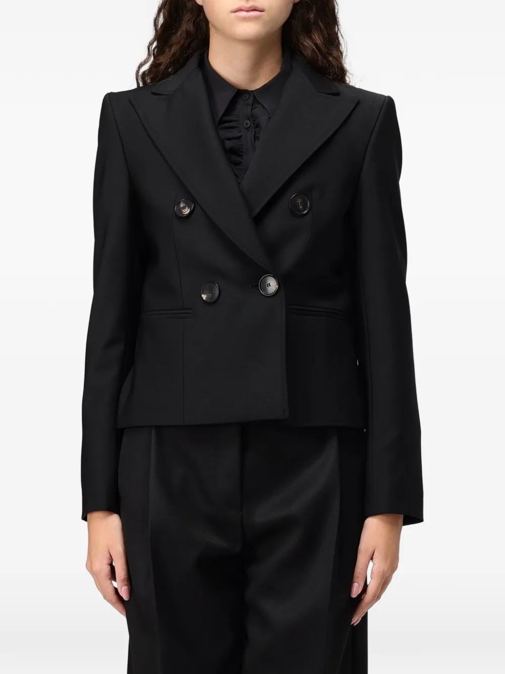 Tela Double-breasted Wool Blazer In Black