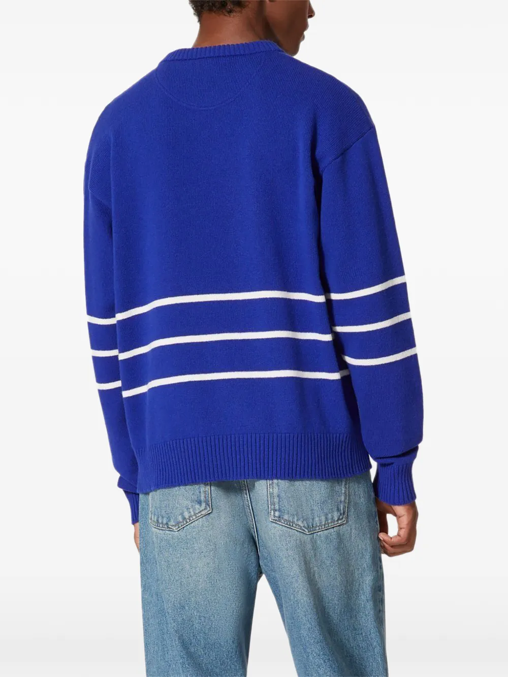 Valentino Garavani logo-intarsia striped sweater Blauw