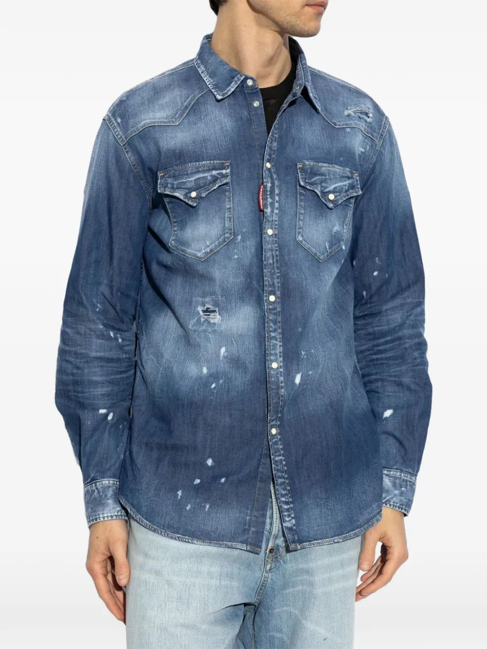DSQUARED2 distressed paint-splatter shirt Blauw