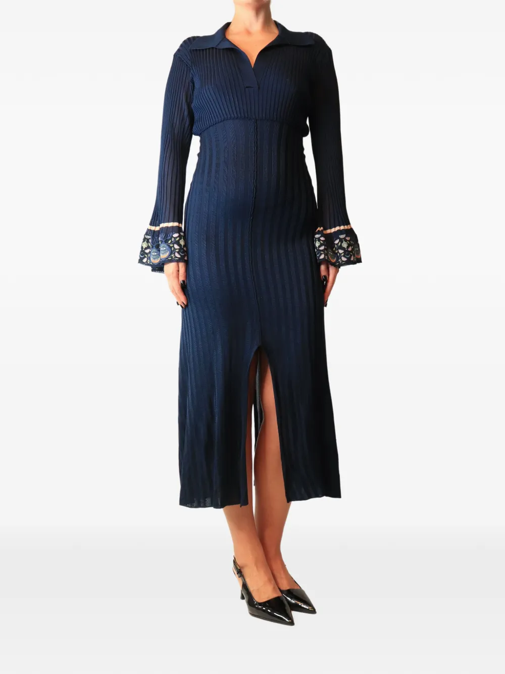 Chloé Vintage ribbed floral-sleeve midi dress - Blue