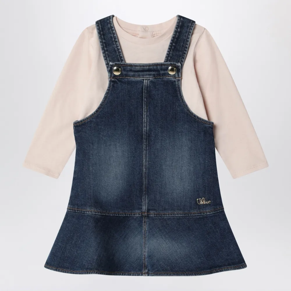 Chloé Kids faded denim T-shirt set (set of two) Blauw