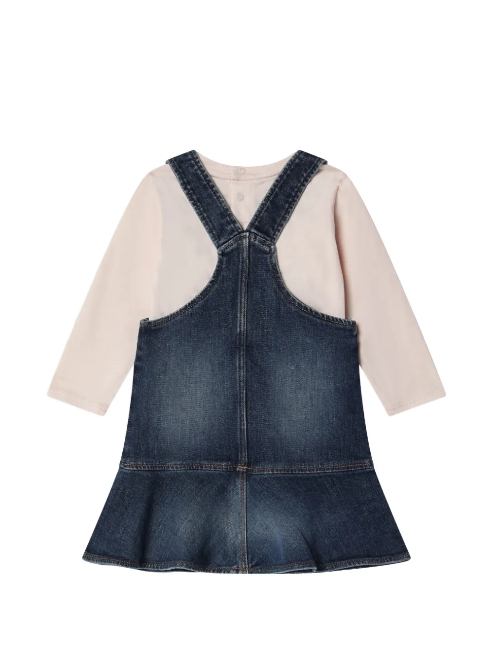 Chloé Kids denim dress and T-shirt set Blauw