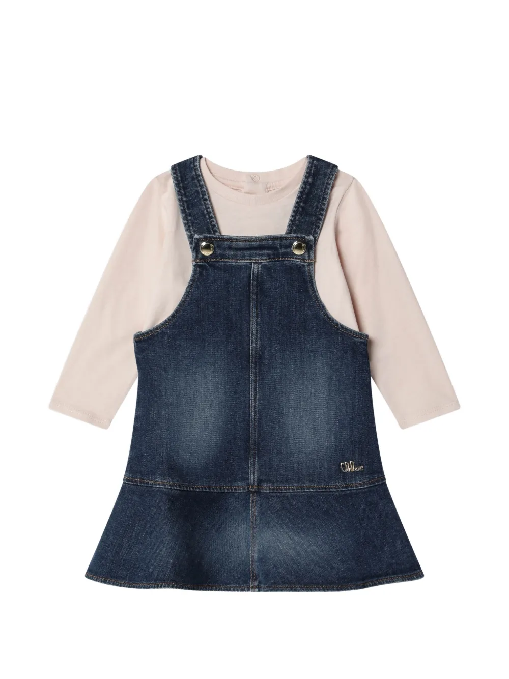 Chloé Kids denim dress and T-shirt set - Blue
