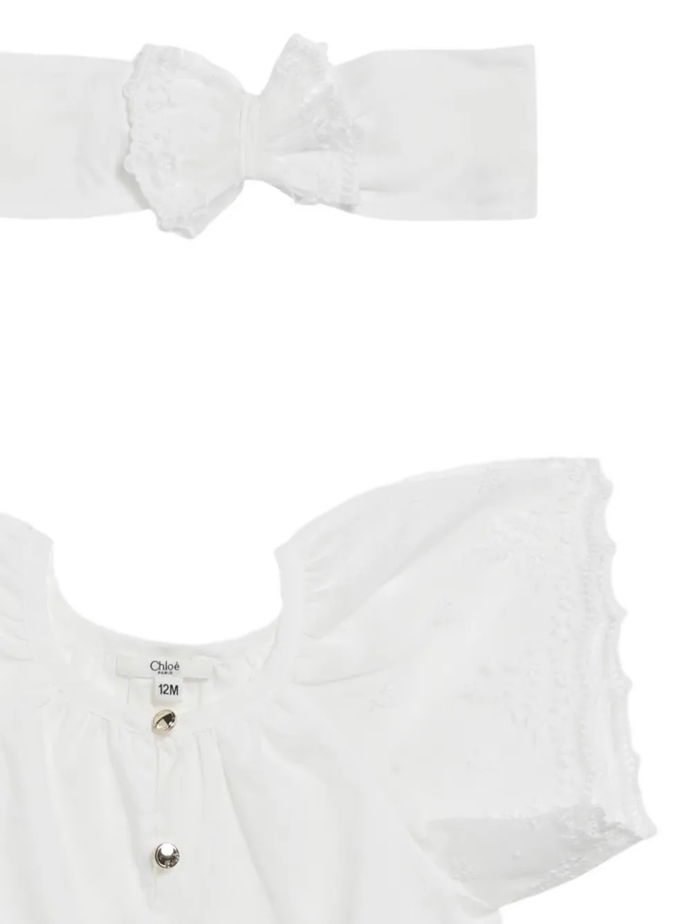 Chloé Kids broderie-anglaise ruffled shorties set Wit