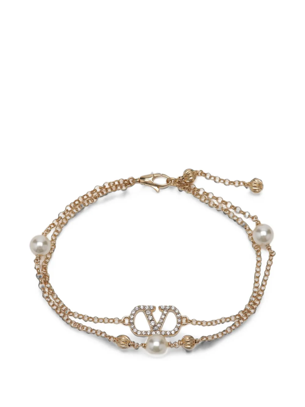 Valentino Garavani Vlogo-signature bracelet in metal, pearls and swarovski® crystals - Gold