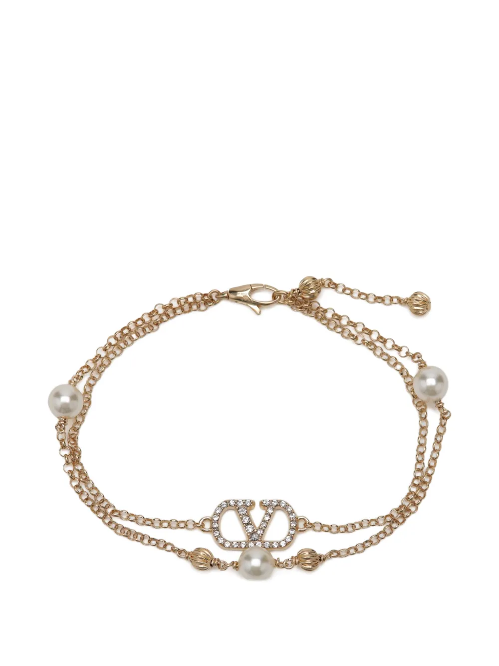 Valentino Garavani Vlogo-signature bracelet in metal, pearls and swarovski® crystals - Oro