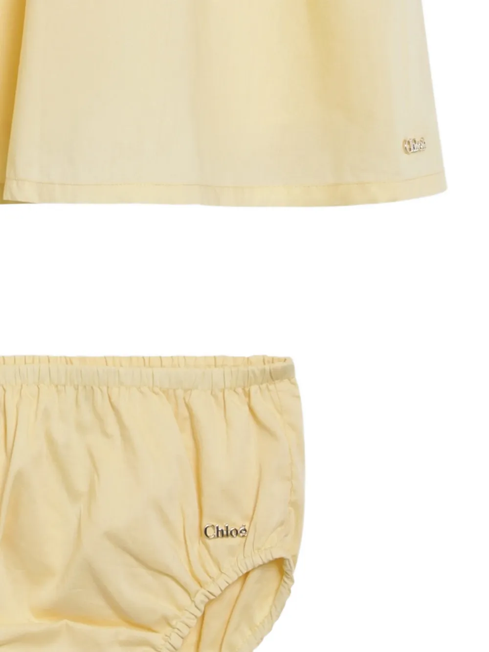 Chloé Kids floral-embroidered ruffled dress and bloomers set Geel