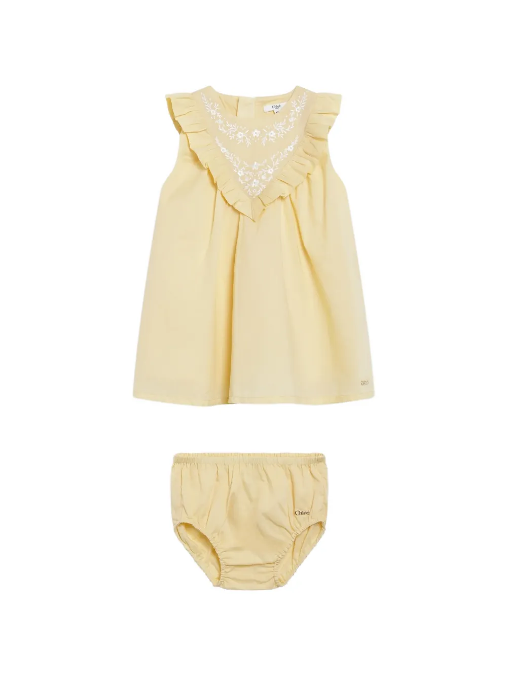 Chloé Kids floral-embroidered ruffled dress and bloomers set - Gelb