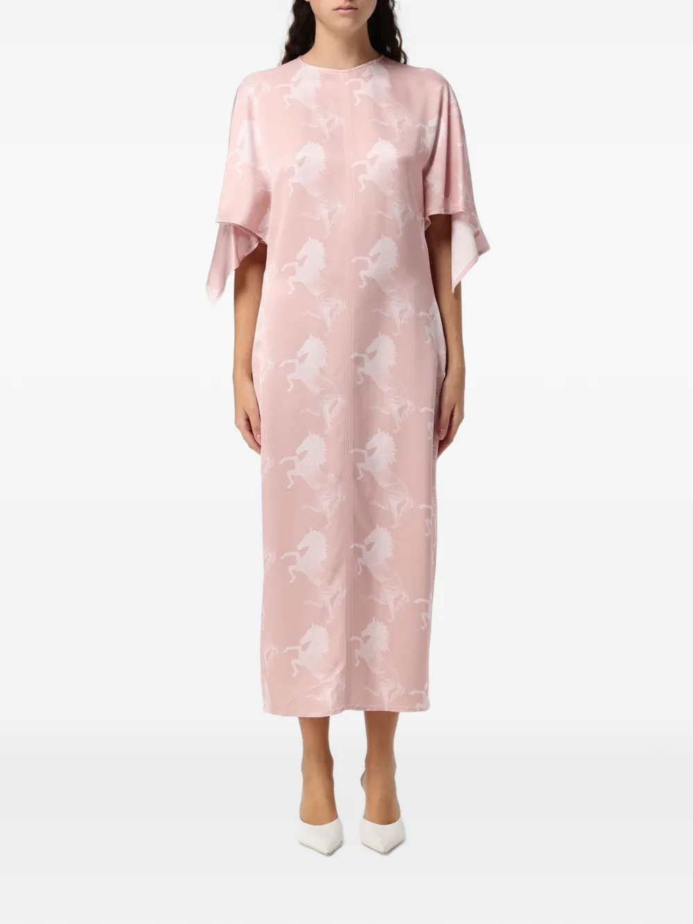 Stella McCartney horse-print cape-sleeve midi dress - Rosa