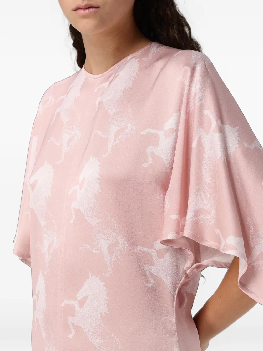 Stella McCartney horse-print cape-sleeve midi dress Roze