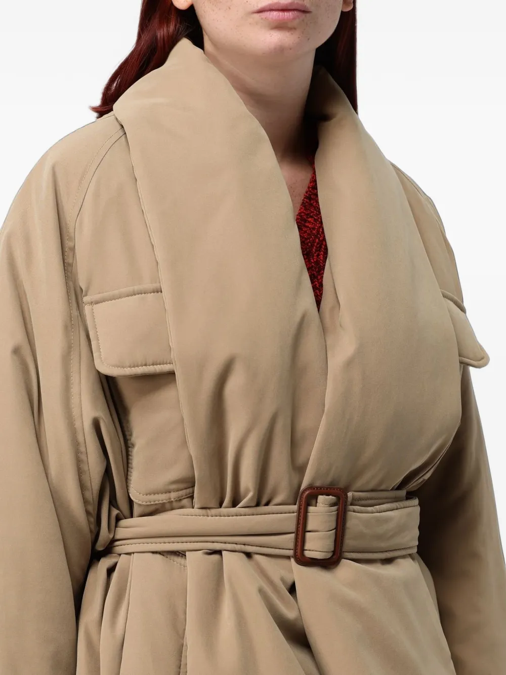 Tela Jack met sjaalkraag en ceintuur Beige