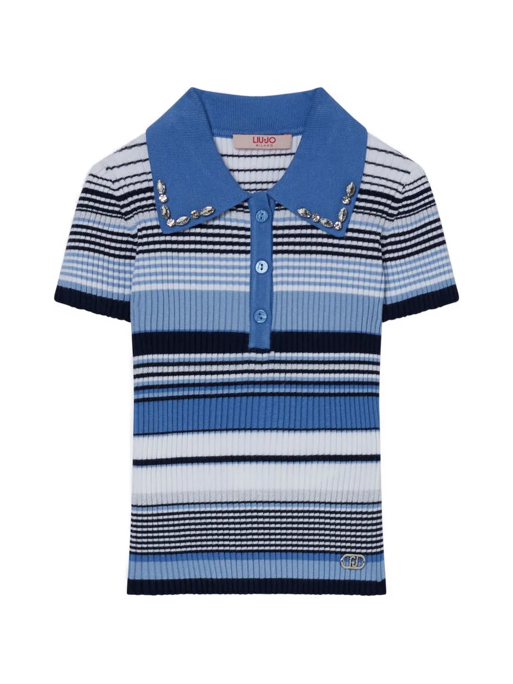 Liu Jo Kids crystal-embellished striped polo shirt Blauw
